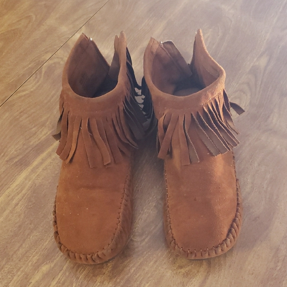Brown Fringe Moccasin Boots